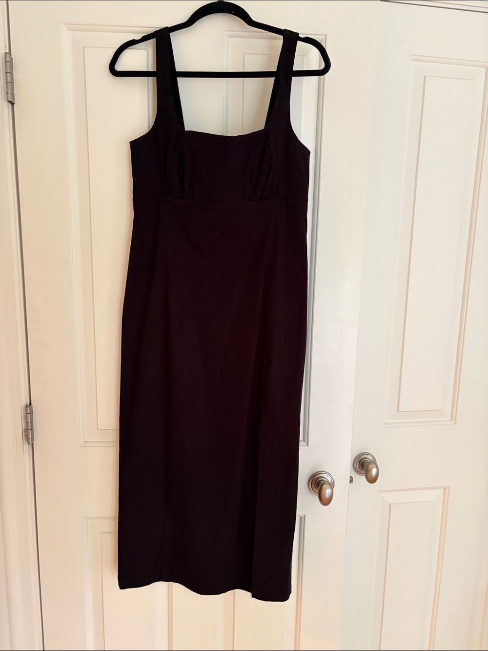 Anthropologie Midi Black Square-Neck Women's Dress with Side Slit